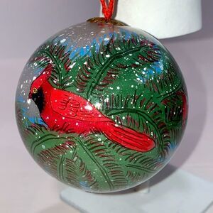 Bill Vee Vintage Hand Blown Reverse Hand Painted Cardinal Christmas Ornament